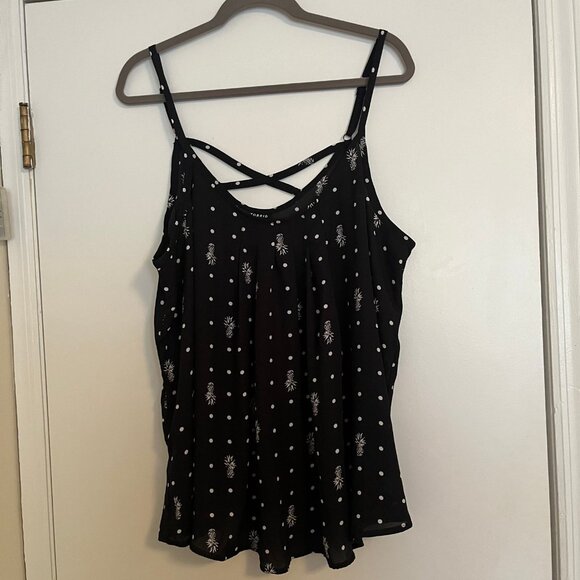 Torrid Size 2 Black and White Pineapple Polkadot Pattern Tank Top, Strappy Back - Picture 2 of 4
